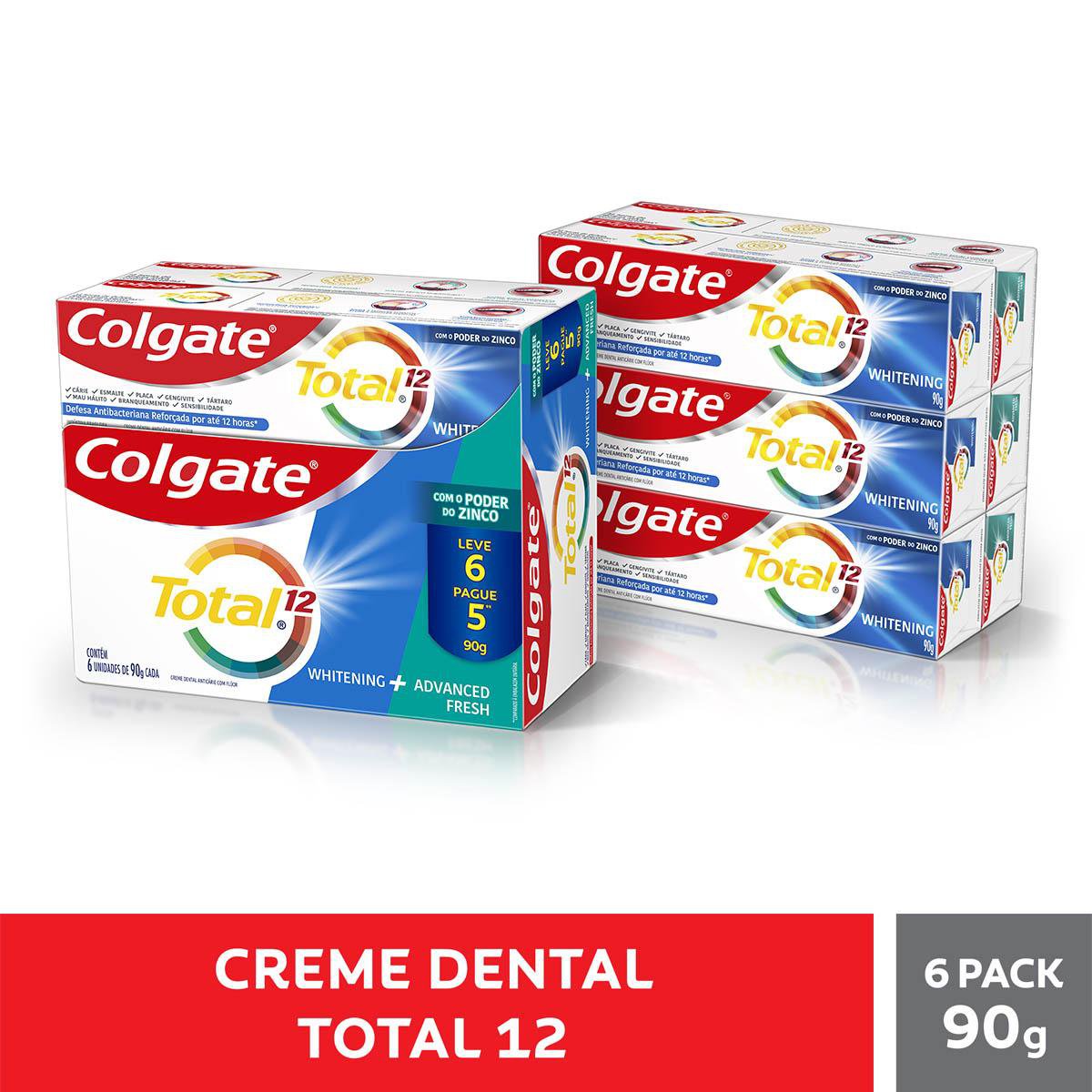 CREME DENTAL COLGAT TOTAL WHITENING + ADVANCED FRESH  LEVE 6 PAGUE 5 90G CADA