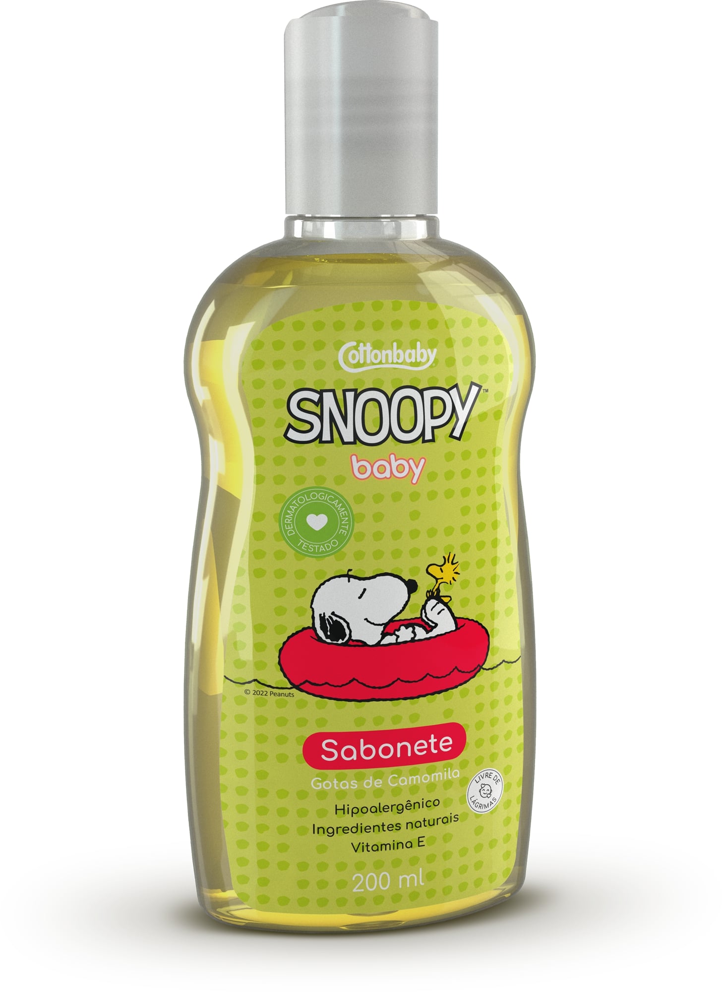 SABONETE LÍQUIDO COTTONBABY SNOOPY BABY GOTAS DE CAMOMILA 12X200ML