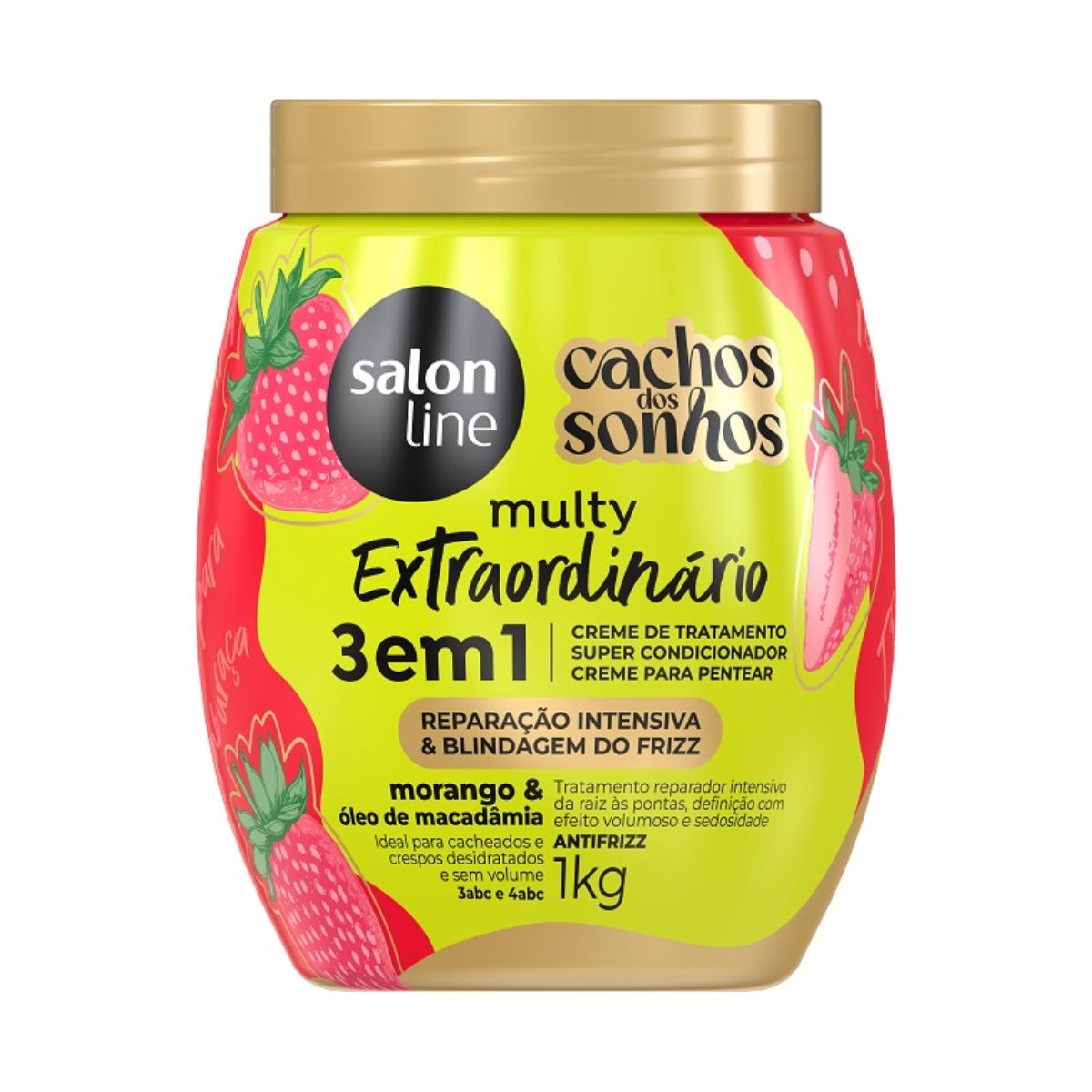 CACHOS DOS SONHOS CREME CONDICIONADOR MORANGO 3 EM 1 MULTY EXTRAORDINARIO 1KG