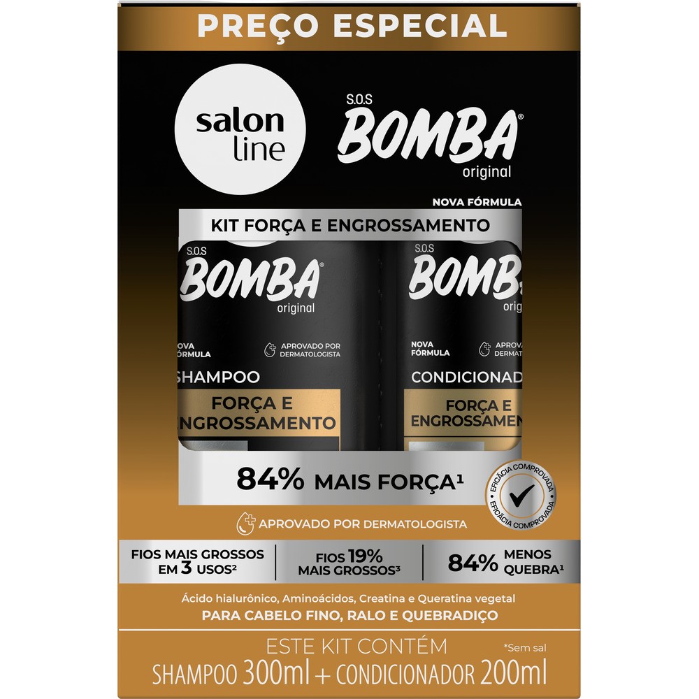 BOMBA KIT SHAMPOO 300ML + CONDICIONADOR 200ML FORCA E ENGROSSAMENTO