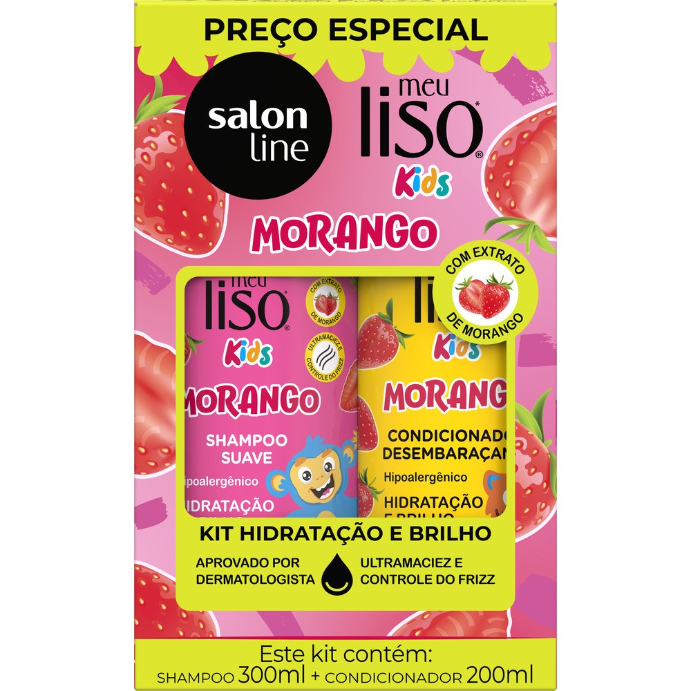 MEU LISO SHAMPOO 300ML + CONDICIONADOR 200ML MORANGO KIDS