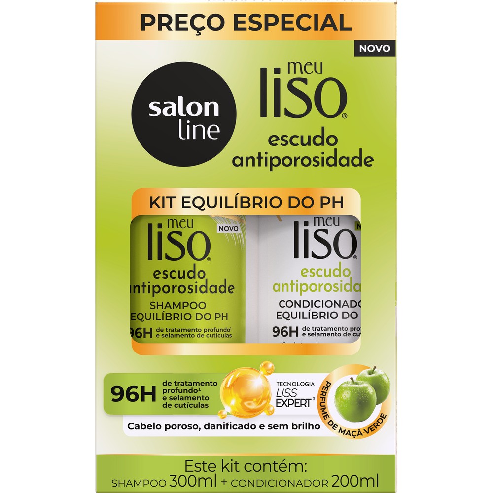 MEU LISO KIT SHAMPOO 300ML + CONDICIONADOR 200ML ESCUDO ANTIPOROSIDADE