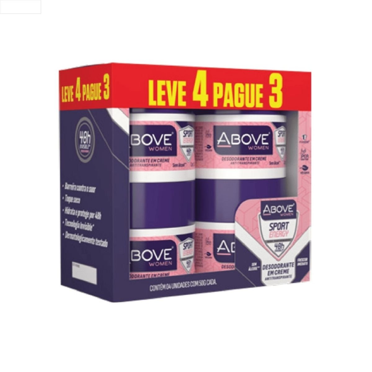 PACKS DEO ANT.CREME ABOVE ENERGY WOMEN LEVE4 PAGUE3 50G 12UN