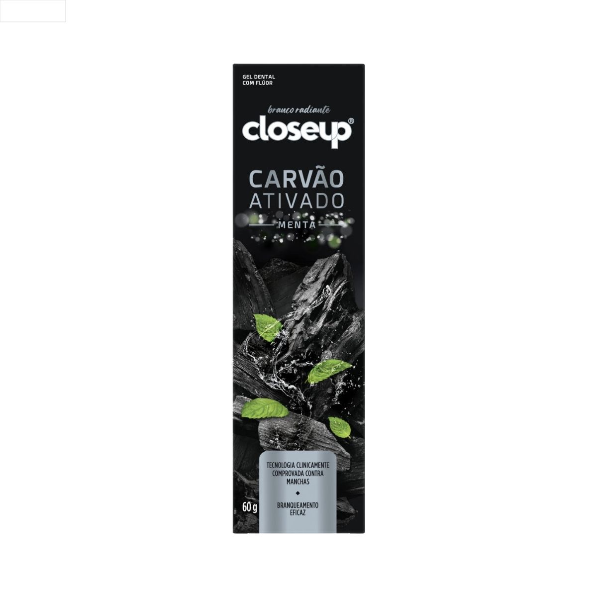 GEL DENTAL CARVÃO ATIVADO MENTA CLOSEUP BRANCO RADIANTE BISNAGA 128G TAMANHO ECONÔMICO
