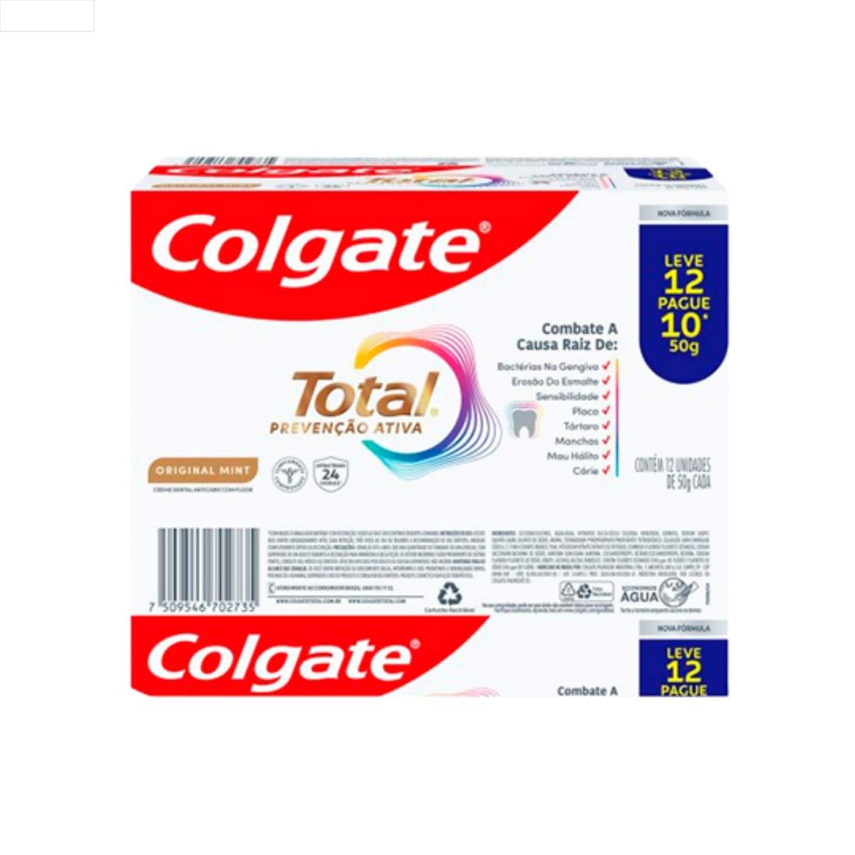 CREME DENTAL COLGATE TOTAL ORIGINAL MINT PACK 12 X 50G LEVE 12 PAGUE 10