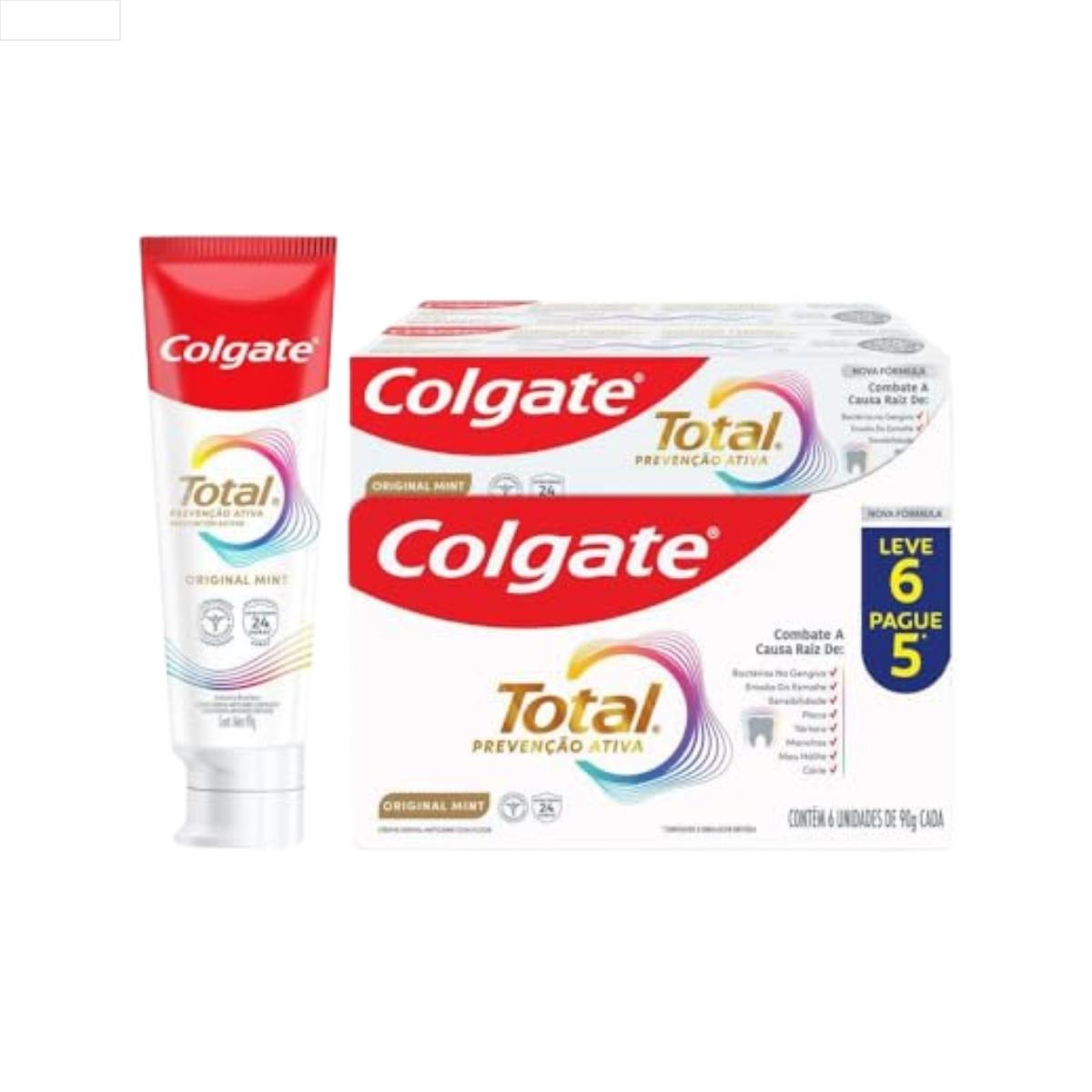 CREME DENTAL COLGATE TOTAL ORIGINAL MINT BISNAGA PACK 6 X 90G LEVE MAIS PAGUE MENOS