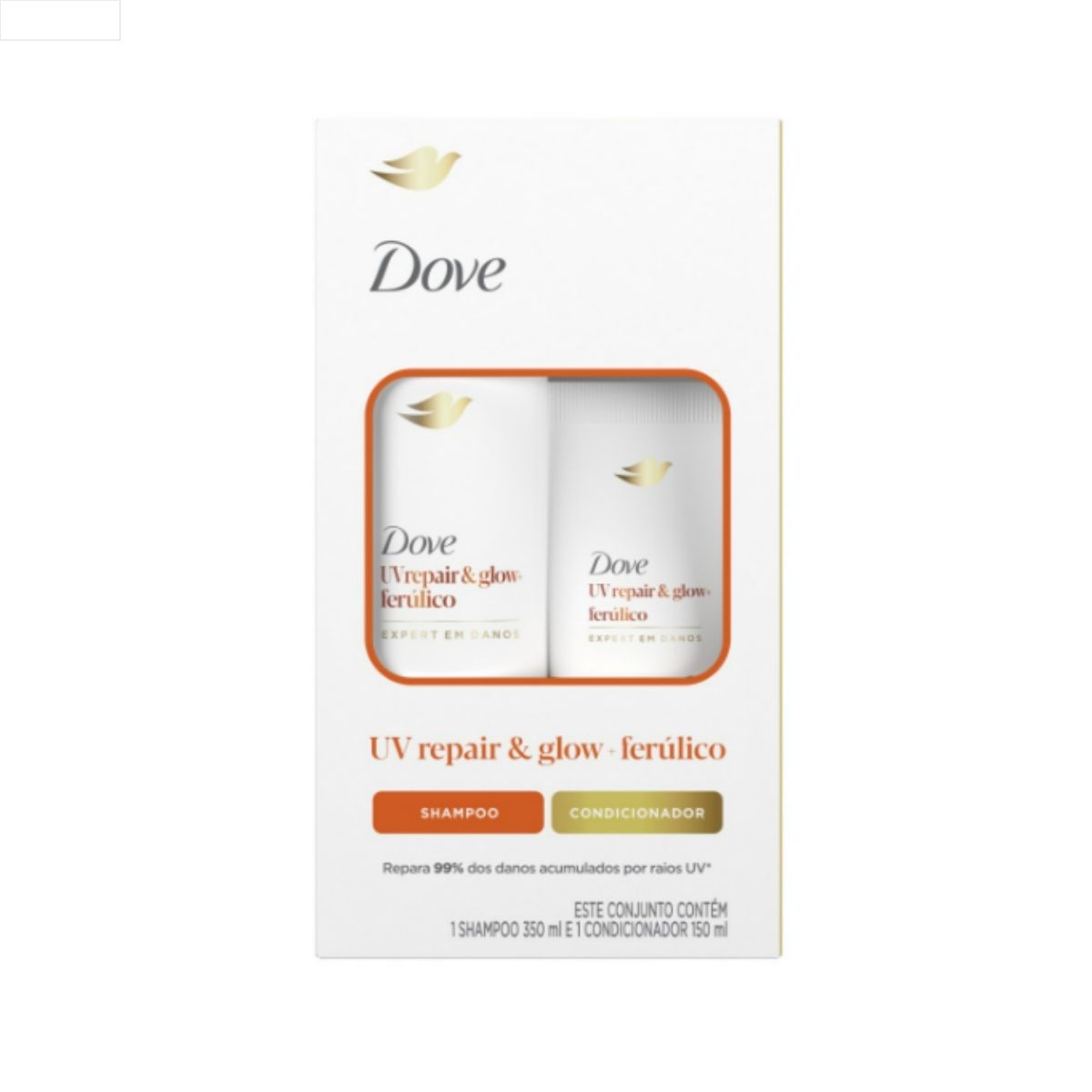 KIT SHAMPOO 350ML + CONDICIONADOR 150ML DOVE UV REPAIR & GLOW + FERÚLICO