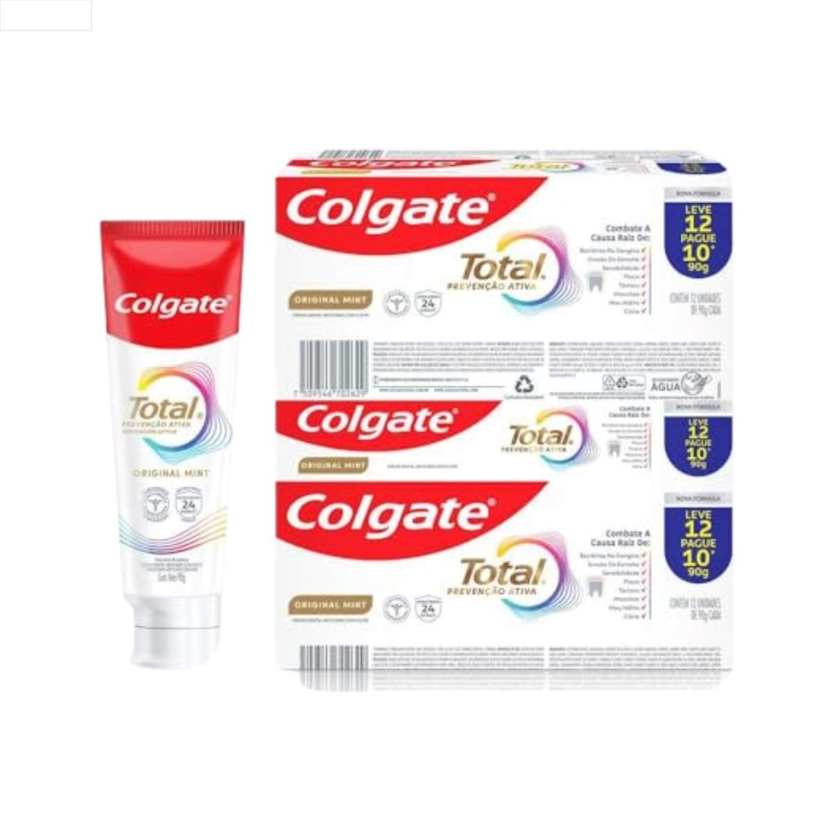CREME DENTAL COLGATE TOTAL ORIGINAL MINT BISNAGA PACK 12 X 90G GRATIS 2UN