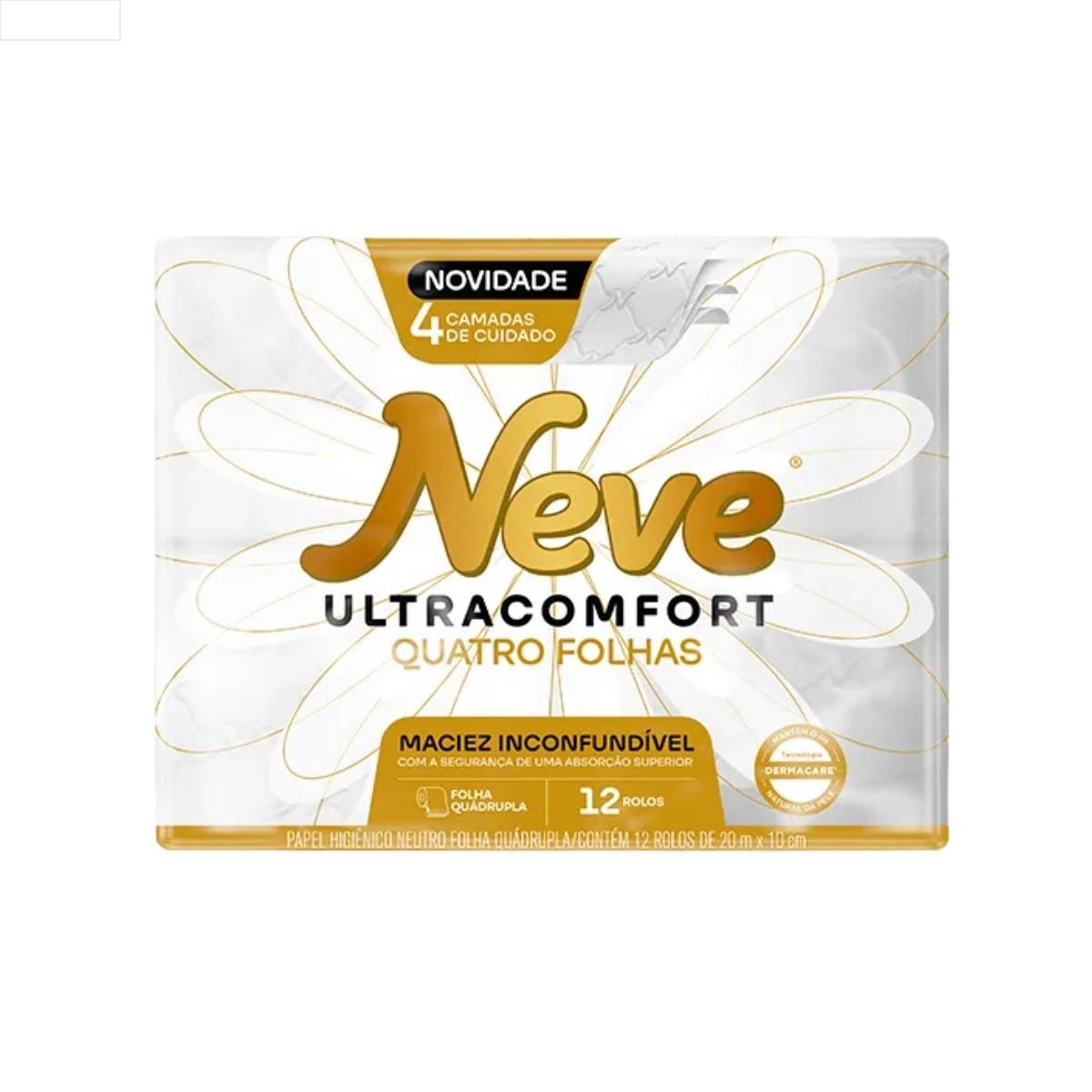 PAPEL HIGIÊNICO NEVE FOLHA DUPLA 20M 12 UNIDADES CAIXA C/4