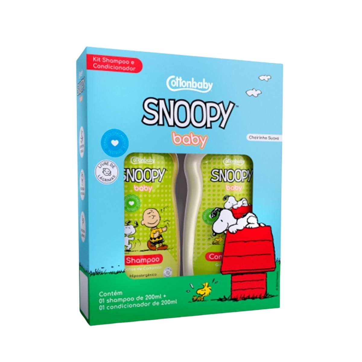KIT SHAMPOO E CONDICIONADOR COTTONBABY SNOOPY BABY GOTAS DE CAMOMILA 6X2X200ML