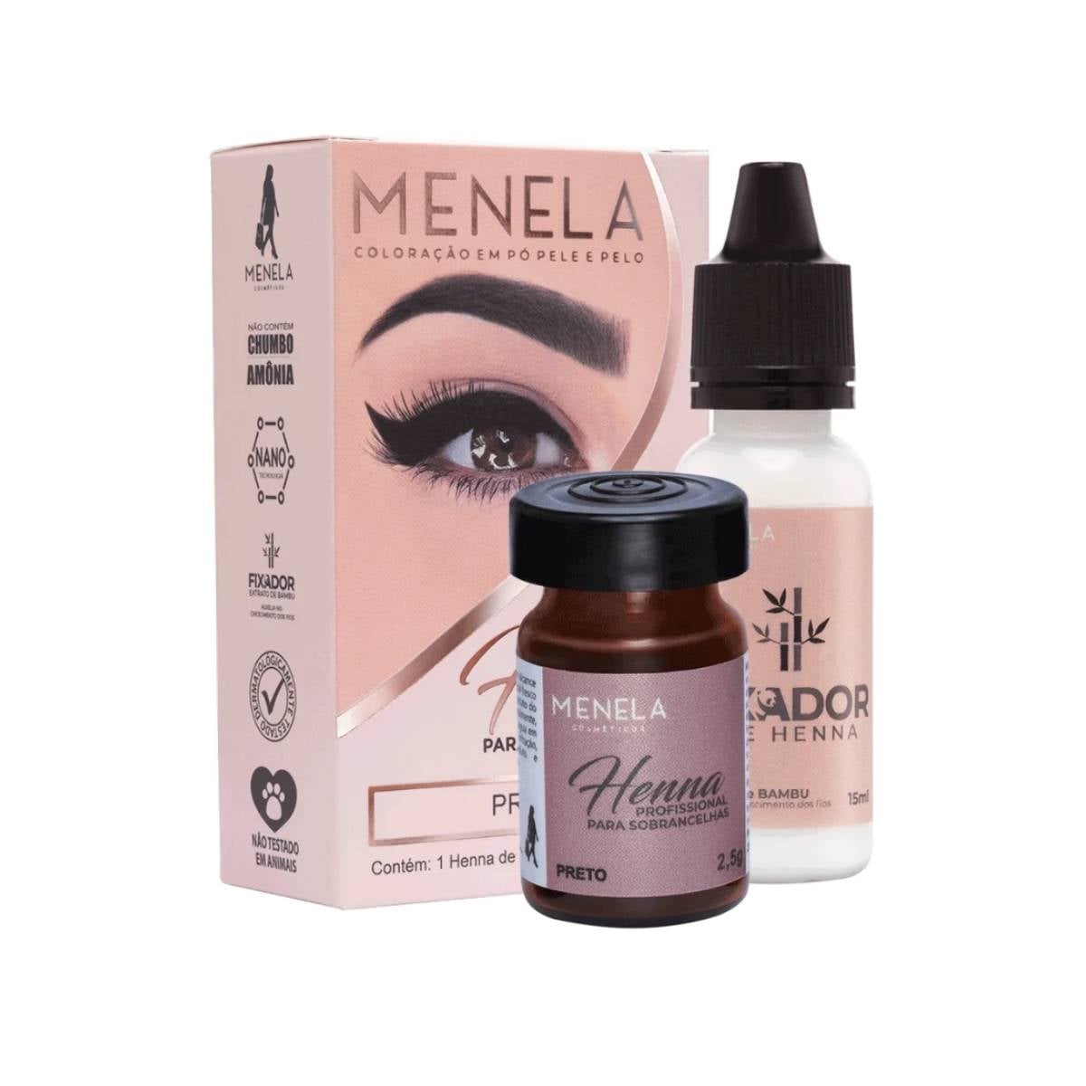 KIT HENNA PARA SOBRANCELHAS MENELA 2,5 G - PRETO