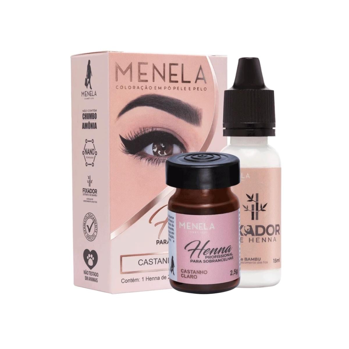 KIT HENNA PARA SOBRANCELHAS MENELA 2,5 G - CASTANHO CLARO