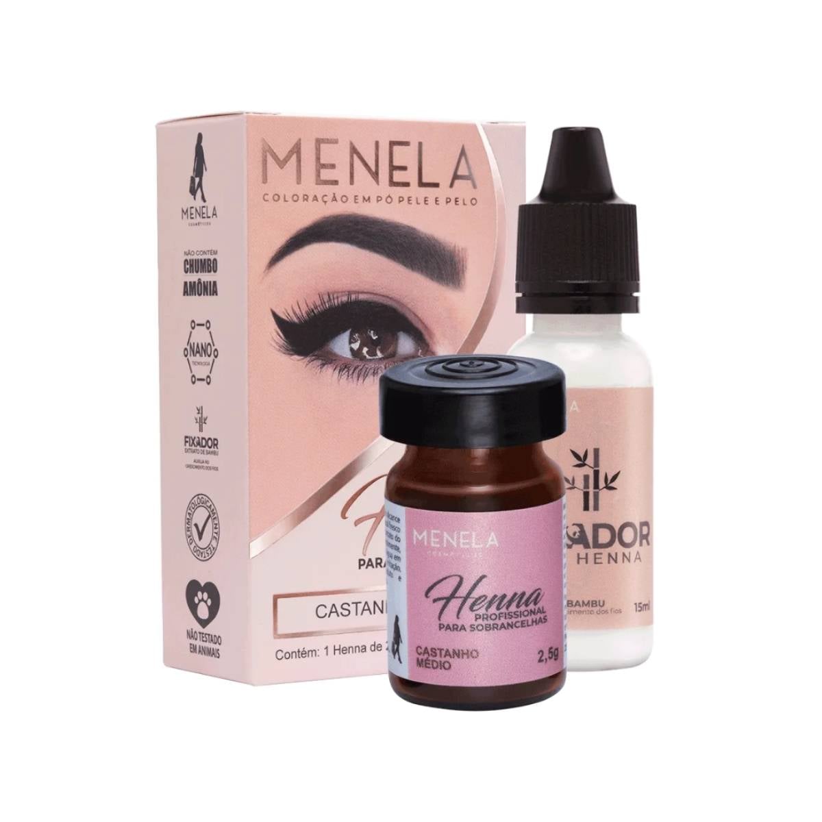 KIT HENNA PARA SOBRANCELHAS MENELA 2,5 G - CASTANHO MEDIO