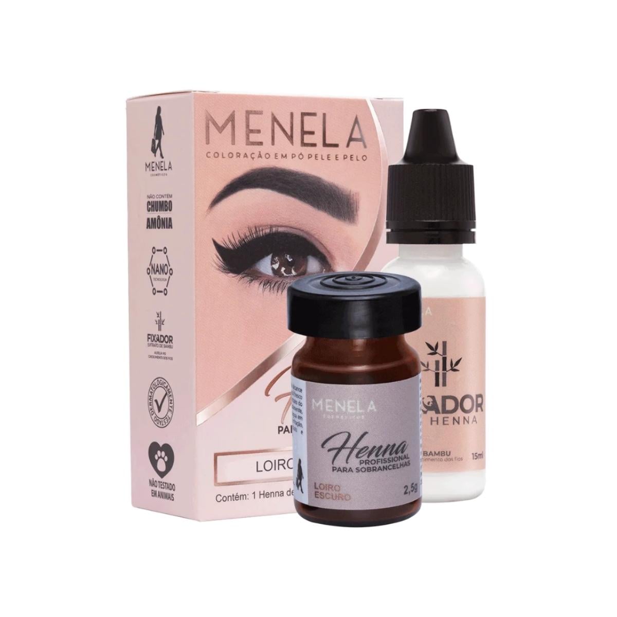 KIT HENNA PARA SOBRANCELHAS MENELA 2,5 G - LOIRO ESCURO