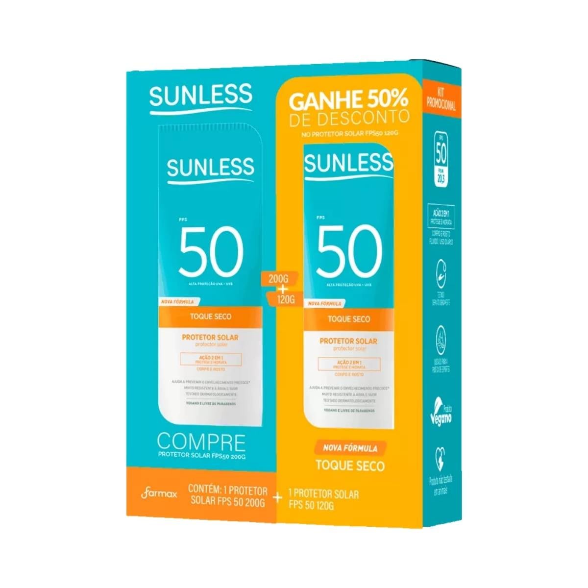 KIT PROTETOR SOLAR SUNLESS 200G FPS 50 + PROTETOR SOLAR 120G (4)